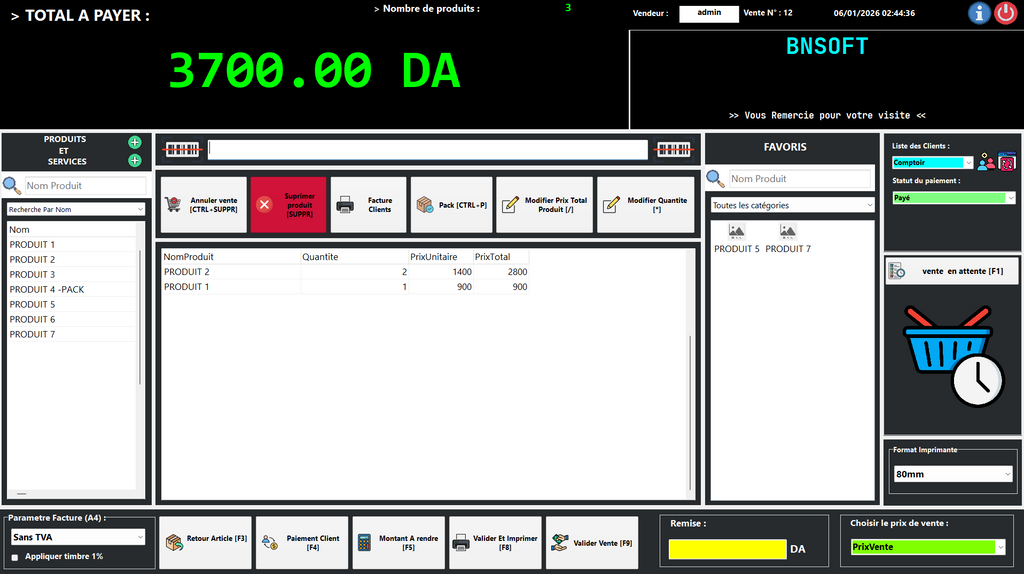 LOGICIEL GESTION COMMERCIALE برنامج تسيير المحلات التجارية - BNSOFT V2.0.0