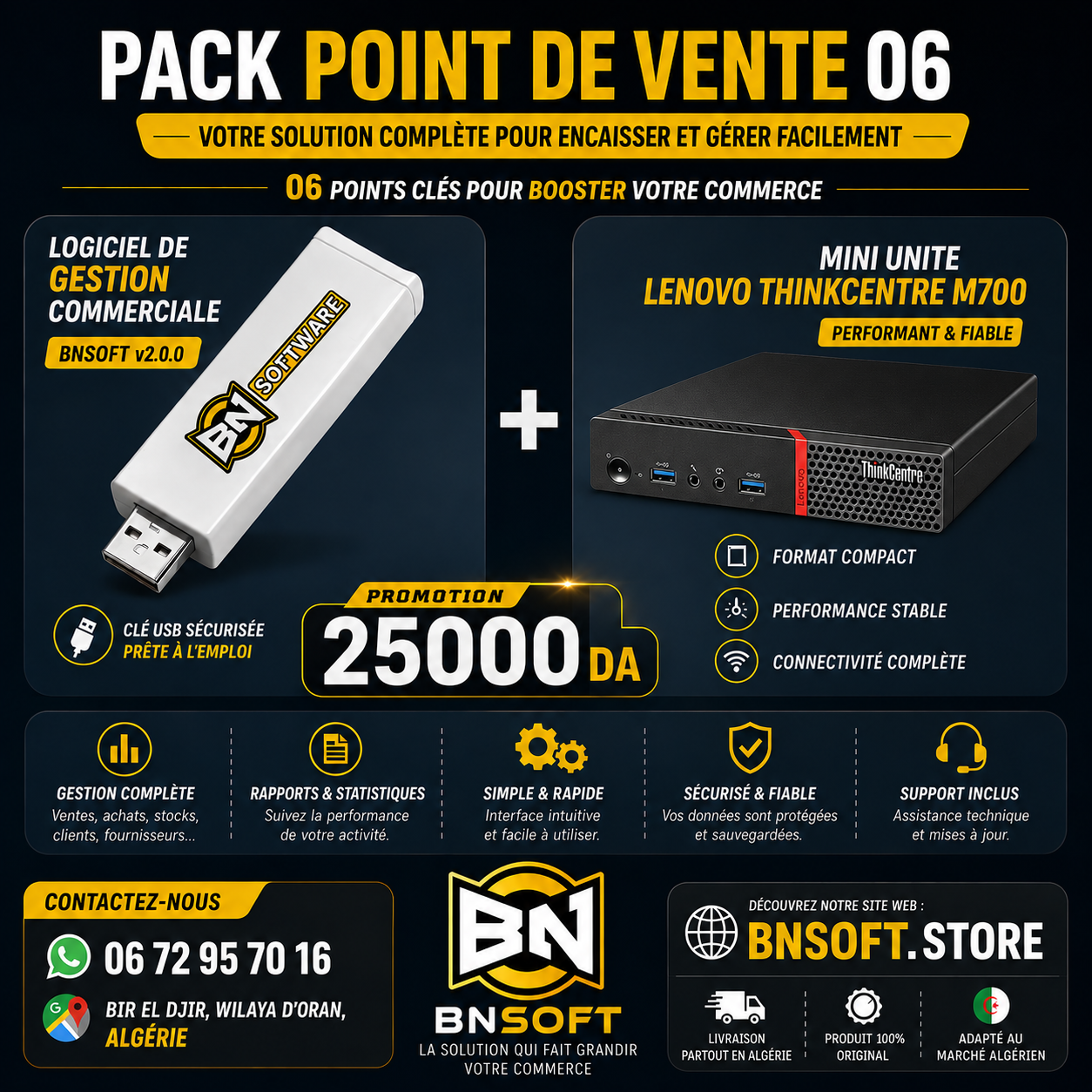 Mini unite lenovo thinkcentre M700 + logiciel de gestion BNSOFT